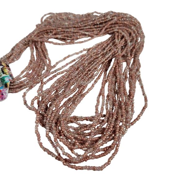 48" Long Tan Bronze Seed Bead Necklace Boho Multistrand India Handmade NEW - Picture 7 of 9